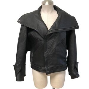 Front Row Shop Two Lapel Leather Jacket Womens XS Black Lambskin Moto Retro